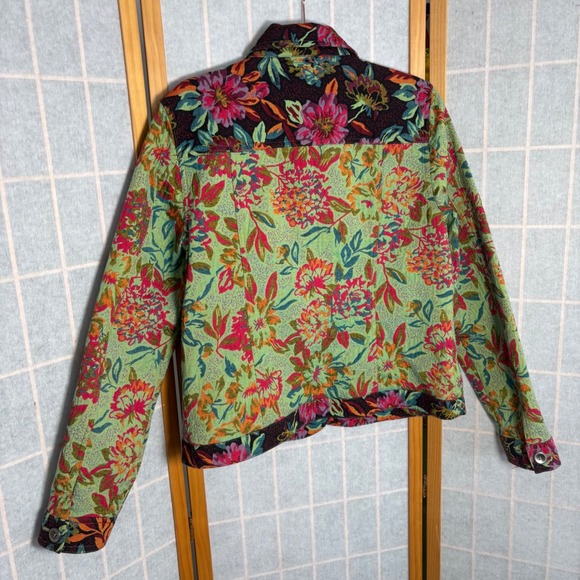 Christopher & Banks Floral Tapestry Jacket Green Pink Button Front Womens Large - Picture 7 of 7